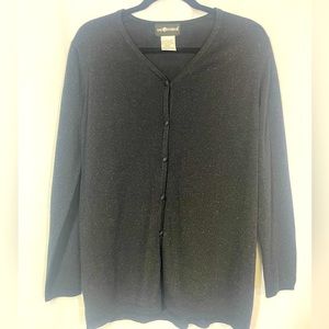 Sag Harbor Black w/ Metallic Flakes Cardigan Sweater size Medium
